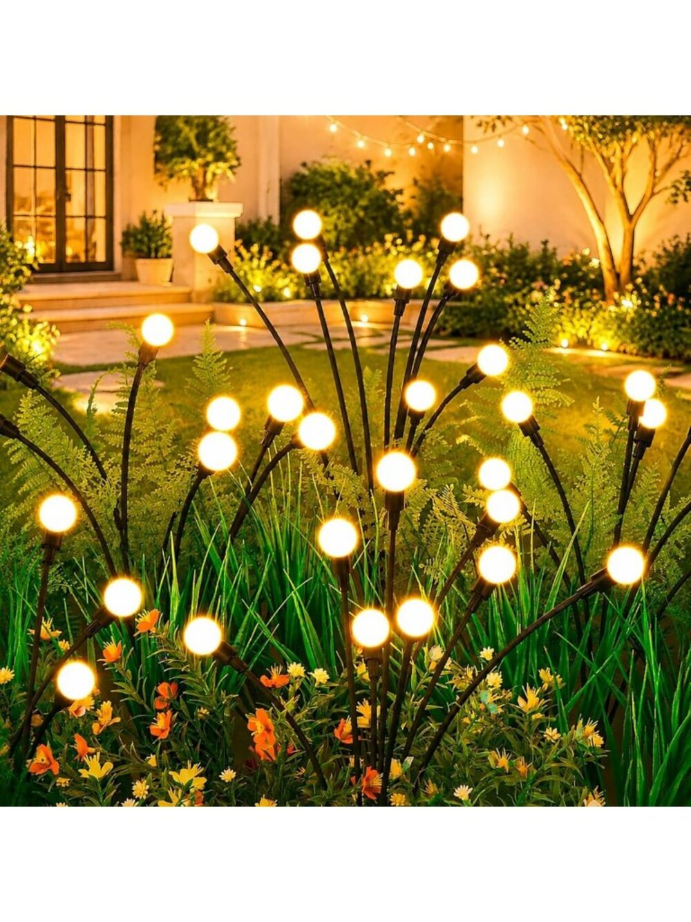 4 Pack Solar Garden Lights - 32 LEDs Outdoor Decor, Firefly String Lights